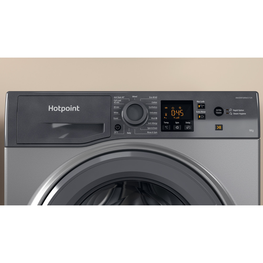 Hotpoint Anti-stain Washing Machine 9kg - Graphite | HNR9W64GGIRE - Image 7 Hotpoint Anti-stain Washing Machine 9kg - Graphite | HNR9W64GGIRE - Image 7