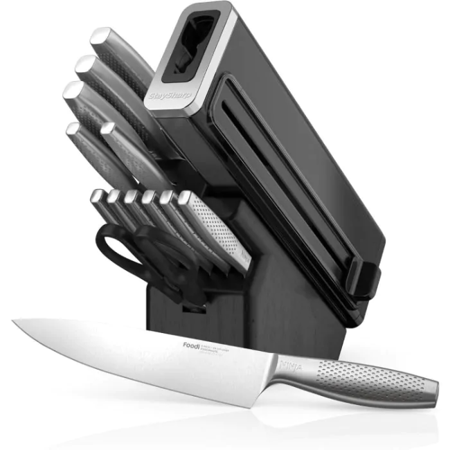 Ninja StaySharp 14-Piece Stainless Knife Set, Wood Block & Built-In Sharpener - Black and Silver | K62014EUUK