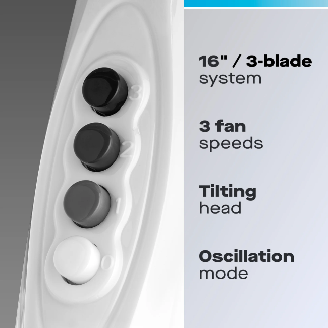 Daewoo 16" Oscillating Pedestal Fan | White | 929669 - Image 2
