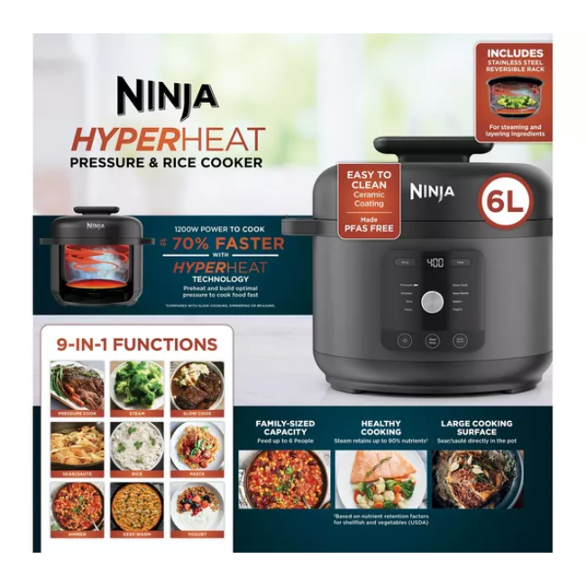 Ninja HyperHeat 6L 9-in-1 Pressure & Rice Cooker | PC201UK - Image 3