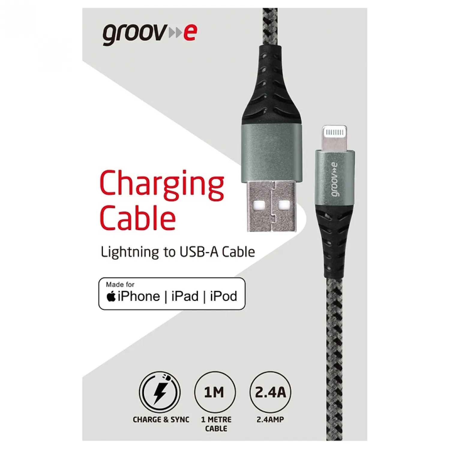 Groove Lightning To USB-A Braided Charging Cable 1M | GVMA043SG Groove Lightning To USB-A Braided Charging Cable 1M | GVMA043SG