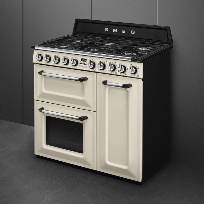Smeg 90cm Duel Fuel Gas & Electric Range Cooker - Cream | TR93P - Image 8