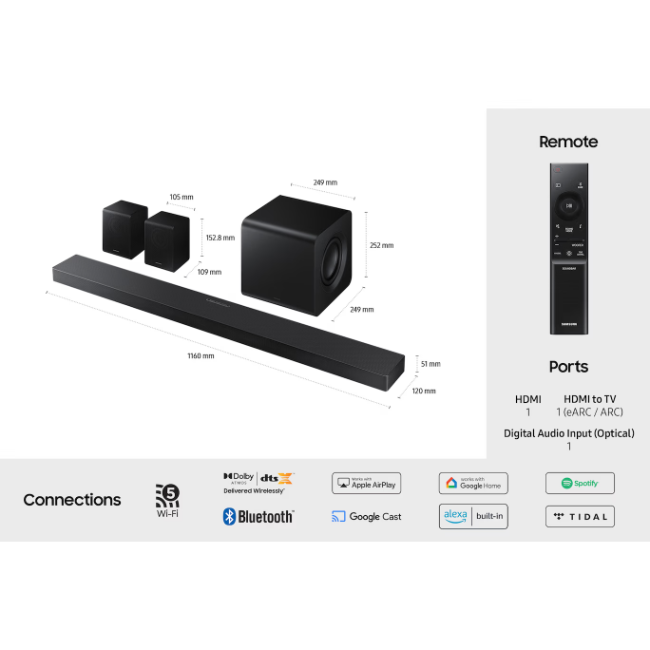 Samsung Q-Series 5.1.2ch Soundbar with Subwoofer & Rear Speakers - Black | HW-QS750F-XU - Image 6