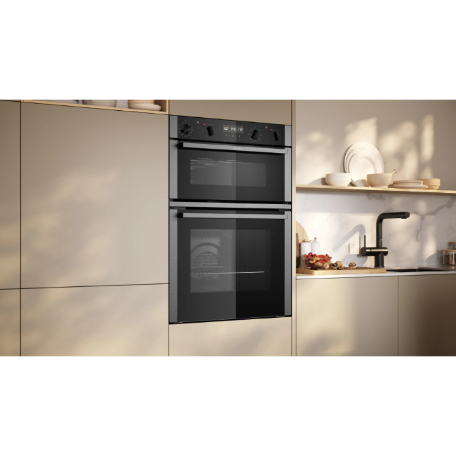 Neff N 50 Built-in Double Oven Pyrolytic - Black & Steel | U2ACH7AN7B - Image 3