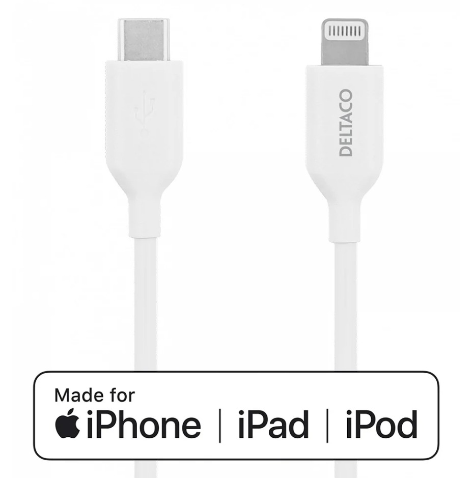Deltaco USB-C to Lightning Cable | 1m | White | IPLH451 - Image 2
