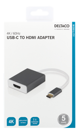 Deltaco USB-C to HDMI Adapter | 0.2m | USBCHDMI Deltaco USB-C to HDMI Adapter | 0.2m | USBCHDMI