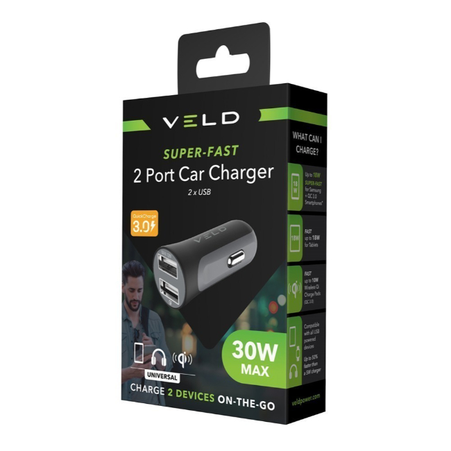 VELD Super Fast Car Charger 30W - 2 Port | VC30CB - Image 3