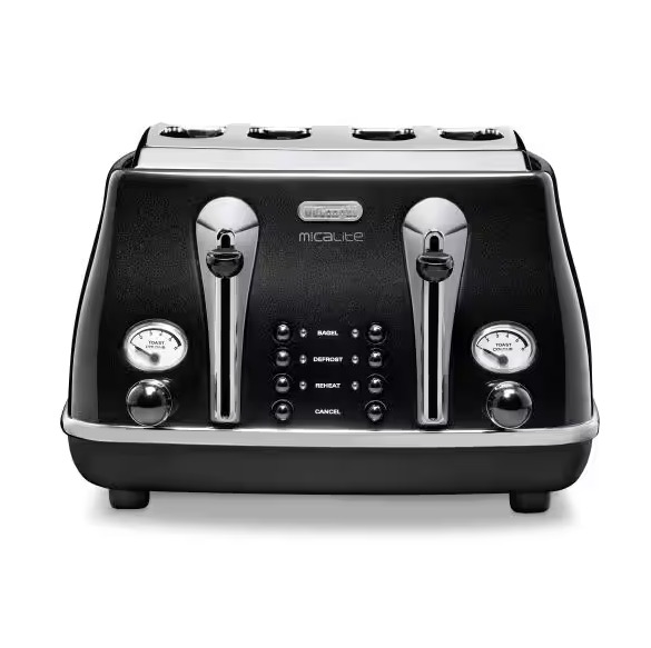 Delonghi Icona Micalite 4 Slice Toaster - Glossy Black | CTOM4003BK