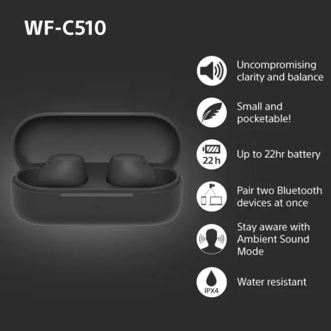 Sony WF-C510 In Ear Truly Wireless Headphones | Black | WFC510BCE7 - Image 3
