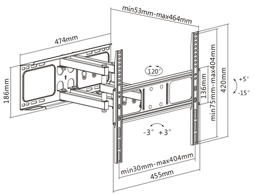 Deltaco Full-Motion 3-Way Wall, Tv Bracket 32"-55" | ARM1202 - Image 6