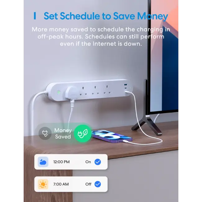 Meross 4 Gang Smart Fast Charging Extension Lead | MSP843PHK-UK  - Image 3