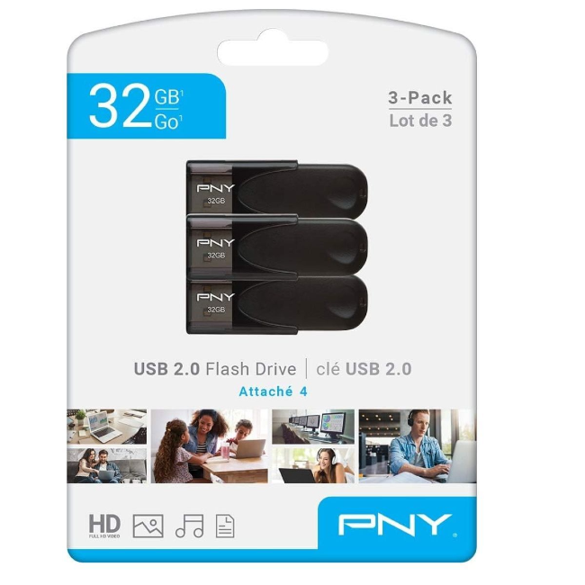 PNY 32GB USB 2.0 Flash Drive | 3 Pack | FD32GATT4KKKX3-F