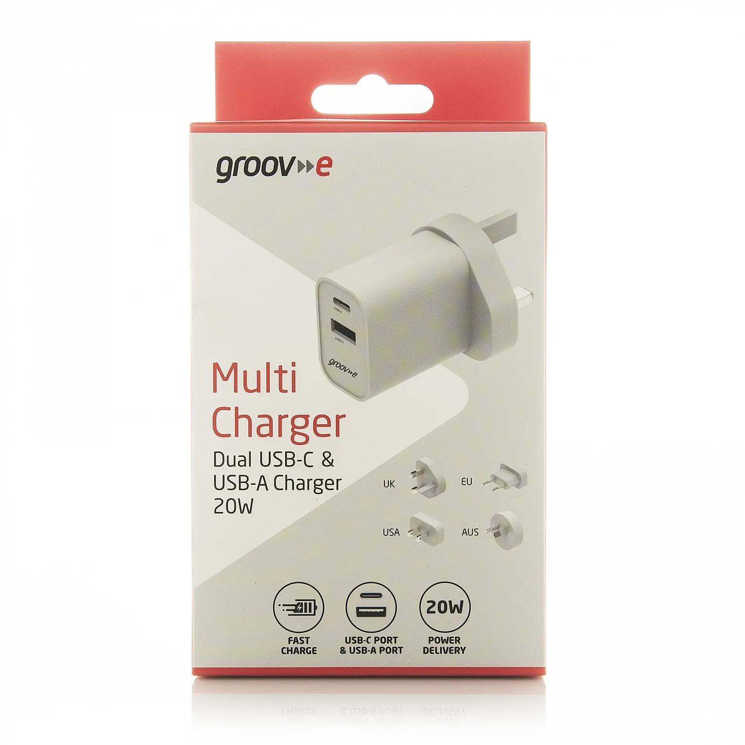 Groove Dual USB-C & USB-A Charger 20W with Travel Adaptor Plugs | GVMA113WE - Image 3