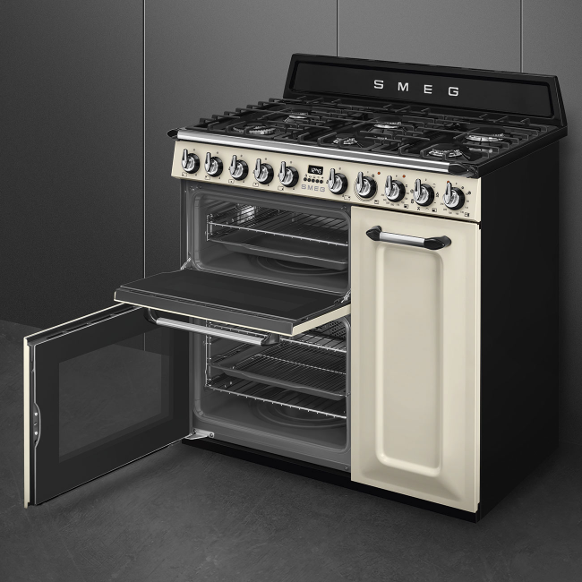 Smeg 90cm Duel Fuel Gas & Electric Range Cooker - Cream | TR93P - Image 4