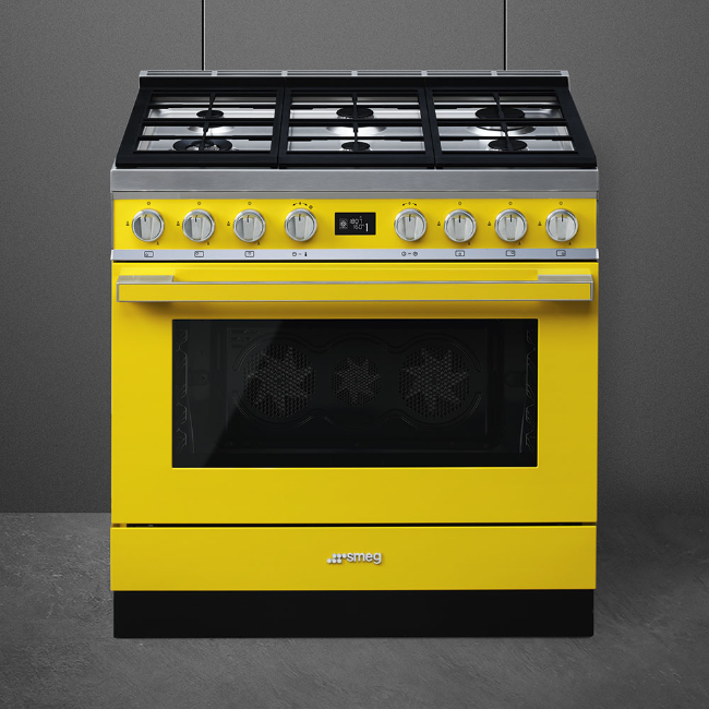 Smeg 90cm Range Cooker Duel Fuel - Yellow | CPF9GPYW - Image 2
