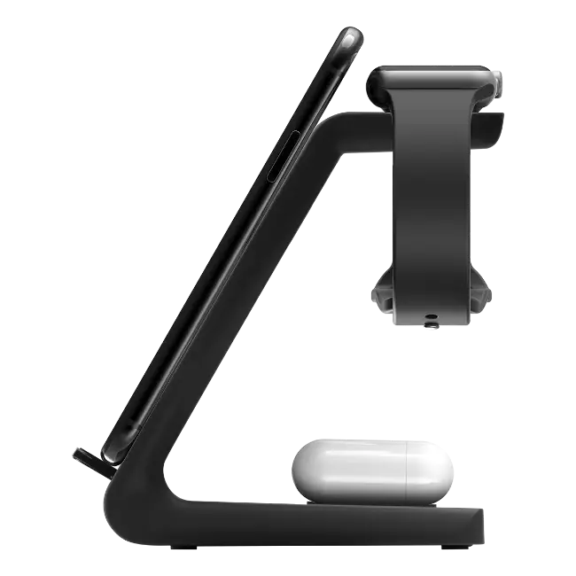 Deltaco 3-in-1 Wireless Qi Charger | Black | QI1037 - Image 2