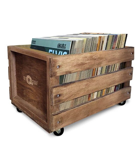 Retro Musique 12" Wooden Vinyl Record Storage Crate with Wheels - Oak | KXRM25 