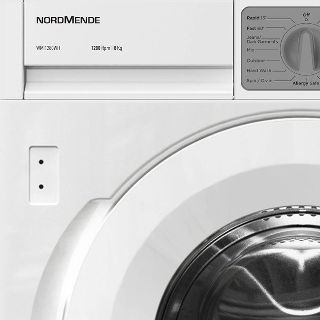 NordMende 8kg 1200 Spin Built-in Washing Machine | WMI1280WH - Image 3