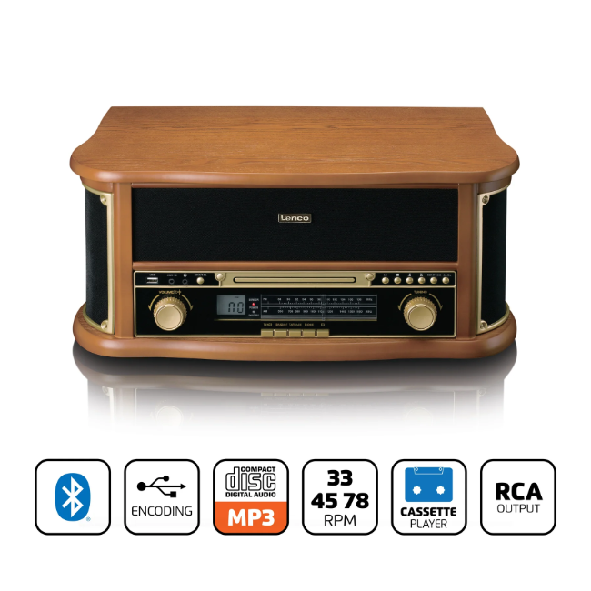 Classic Phono Retro Turntable - 8 In1 - Wood | TCD-2551WD - Image 2