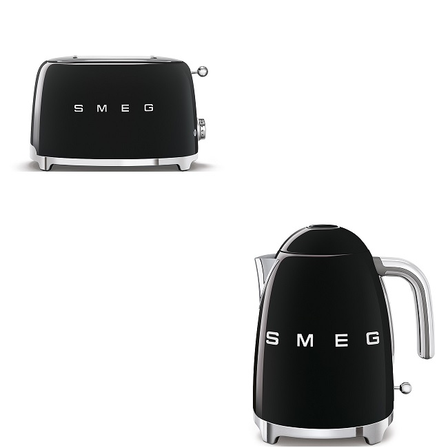 Smeg 50's Retro Kettle & 2 Slice Toaster Set - Black | KLF03BLUK + TSF01BLUK Smeg 50's Retro Kettle & 2 Slice Toaster Set - Black | KLF03BLUK + TSF01BLUK