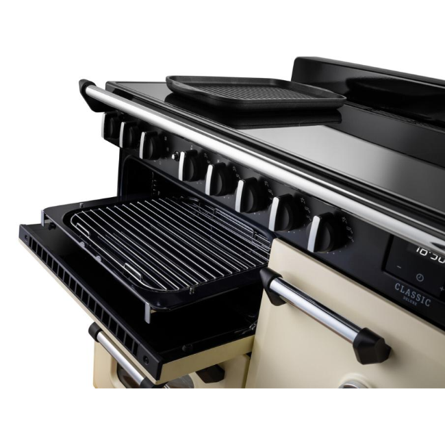 Rangemaster Classic Deluxe 110 Induction Range Cooker - Pale Cream with Chrome Trim | CLDLO110EIPPCRCM1 - Image 2