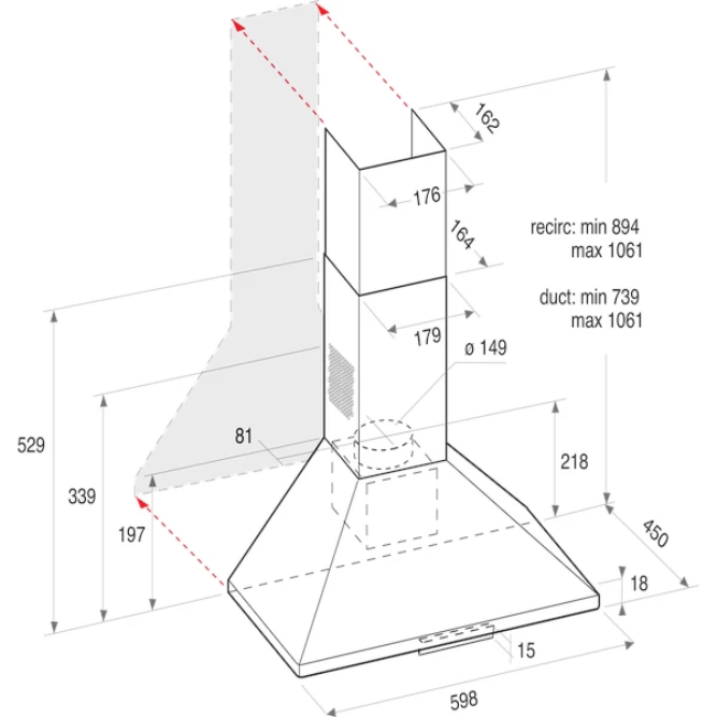 Indesit 60cm Pyramid Hood in Stainless Steel | UHPM 6.3F CS X/1 - Image 4 Indesit 60cm Pyramid Hood in Stainless Steel | UHPM 6.3F CS X/1 - Image 4