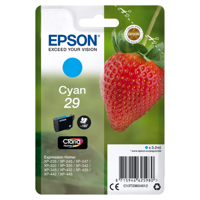 Epson 29 Strawberry Indvidual Ink | Cyan | C13T29824012