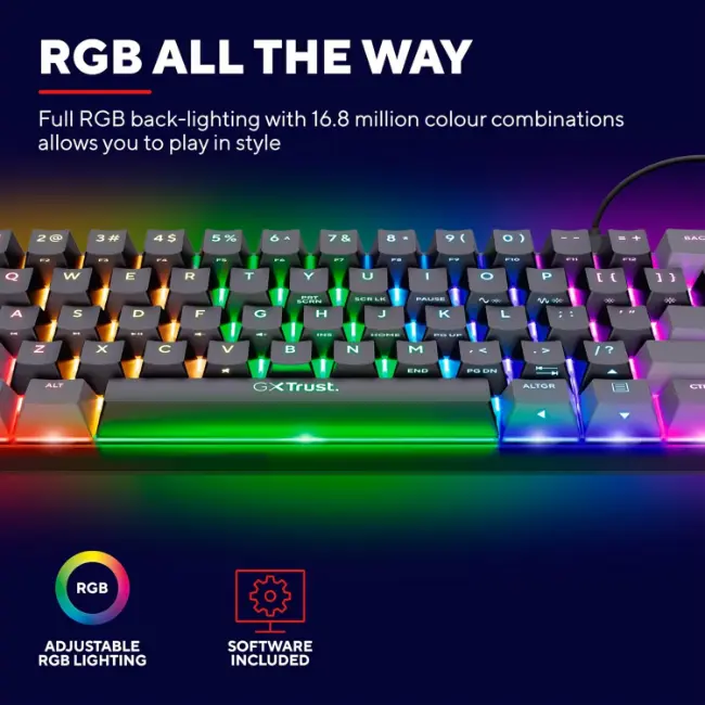 Trust GXT 867 Mini Gaming Keyboard | RGB Illumination | T24886 - Image 7