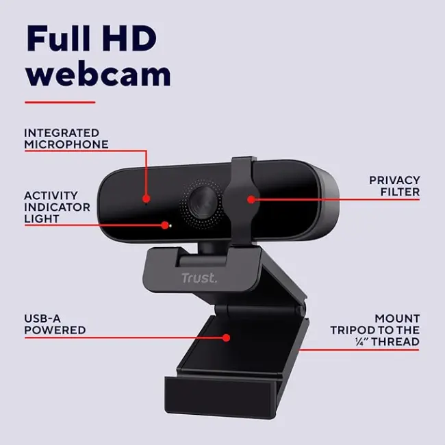 Trust Tanor 1080p Full HD Webcam | Black | T25548 - Image 2