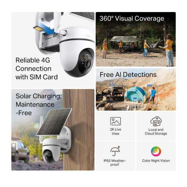 TP-Link Tapo 4g Sim 2k Solar Security Camera Kit Pan/tilt - White | TAPO-C615GKIT - Image 2