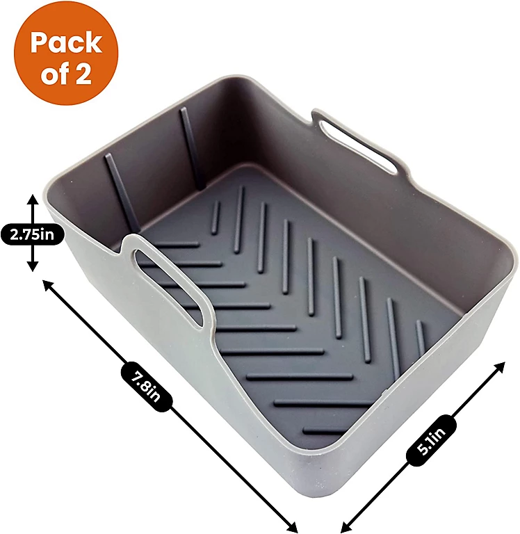 Silicone Air Fryer Rectangle Liners Tray Pack Of 2 - Grey  | 325359 - Image 2 Silicone Air Fryer Rectangle Liners Tray Pack Of 2 - Grey  | 325359 - Image 2