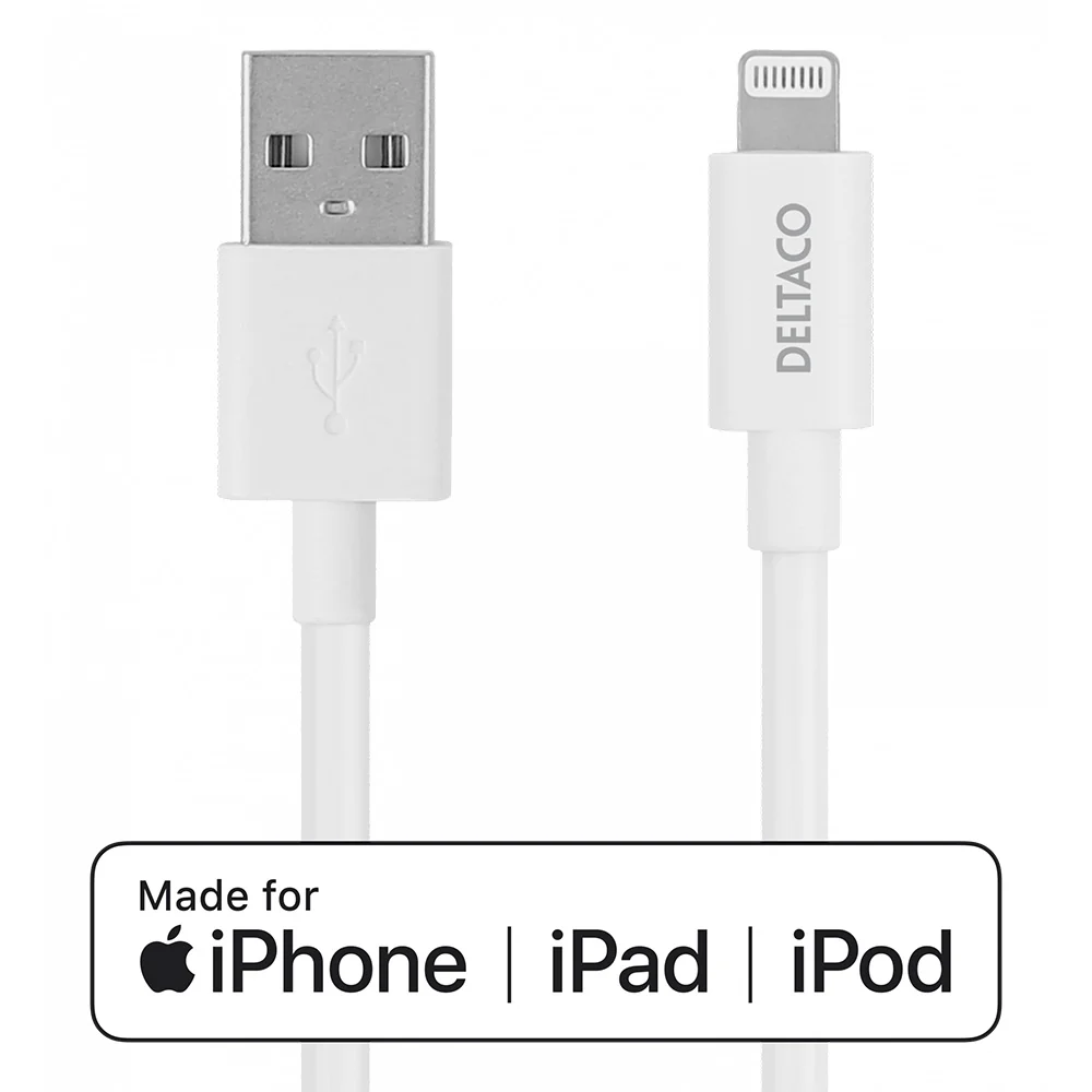 Deltaco 2M Apple USB-A To Lightning Cable - White | IPLH402 - Image 2