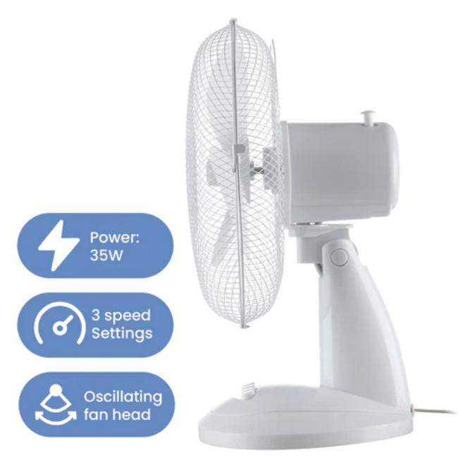 Schallen Electric 12" 3 Speed Oscillating Air Cooling Fan - White | 817700 - Image 2