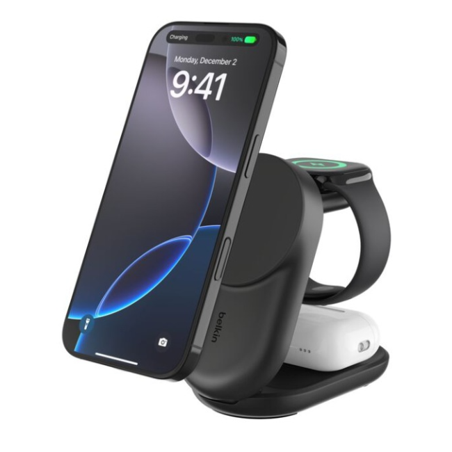 Belkin 3-In-1 Foldable Magnetic Charger Qi2 25W | Black | WIZ037MYBK