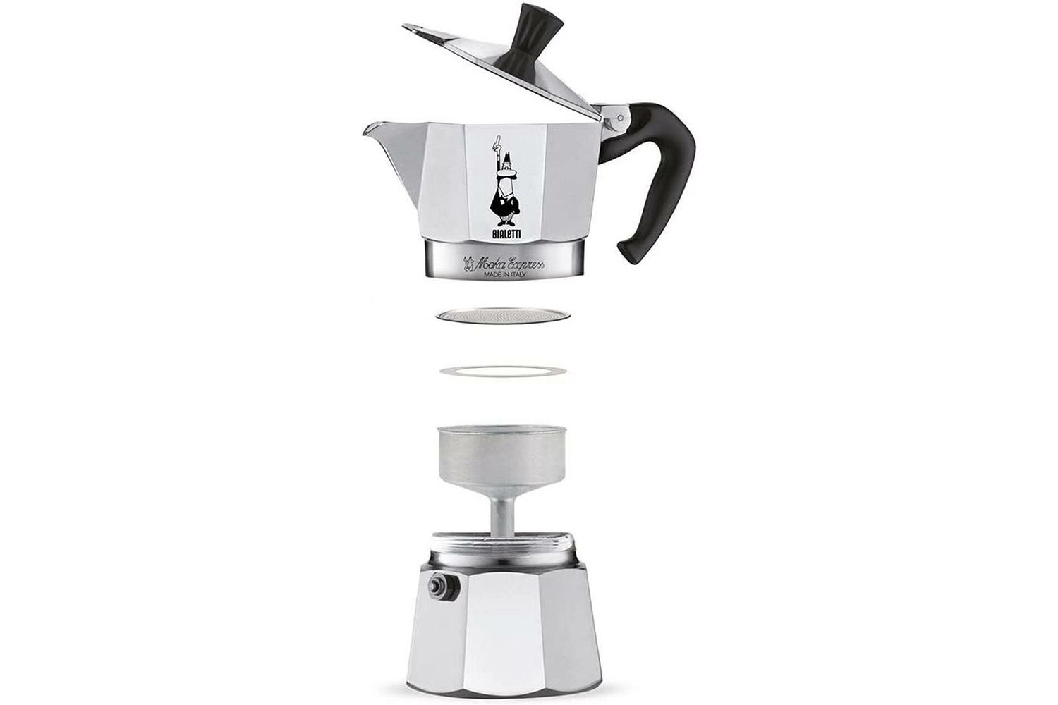 Bialetti  Moka Express 6 Cup - Espresso Coffee Maker – Silver | ME6 - Image 2 Bialetti  Moka Express 6 Cup - Espresso Coffee Maker – Silver | ME6 - Image 2