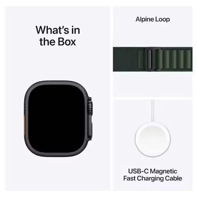 Apple Watch Ultra 2 | 49mm | Black Titanium Case with Dark Green Alpine Loop | Large | MX4T3QA-A - Image 7