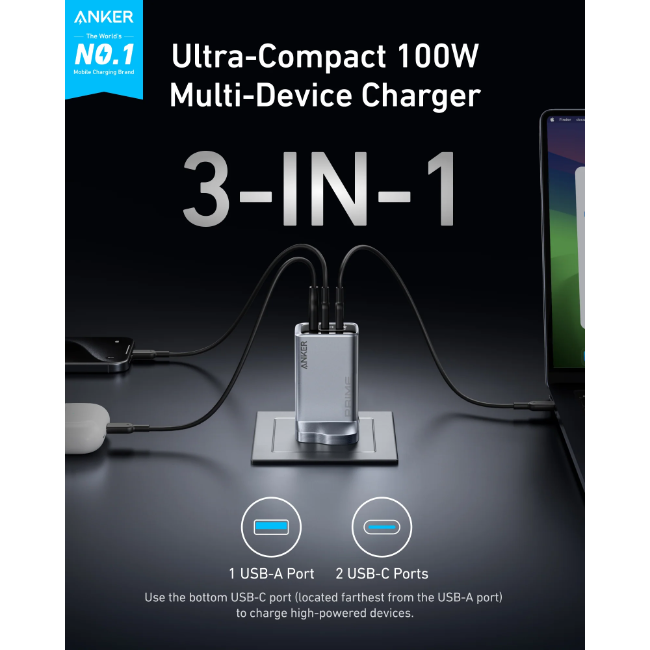 Anker Prime Wall Charger | 3 Ports | 100w | A2688241 - Image 2