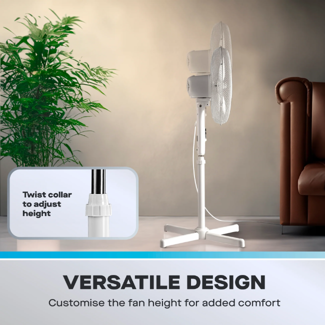 Daewoo 16" Oscillating Pedestal Fan | White | 929669 - Image 3