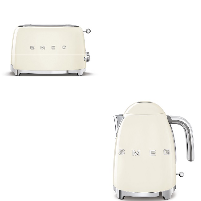Smeg 50's Retro Kettle & 4 Slice Toaster Set - Cream | KLF03CRUK + TSF03CRUK Smeg 50's Retro Kettle & 4 Slice Toaster Set - Cream | KLF03CRUK + TSF03CRUK