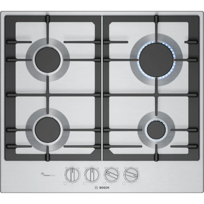 Bosch Series 6 Gas Hob 60cm 4 Burner - Brushed Steel | PCP6A5I90