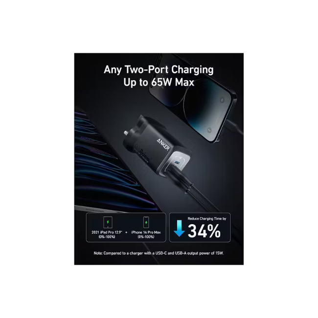 Anker 67W GaN Charger | 3 Ports | Black | A2669213 - Image 5