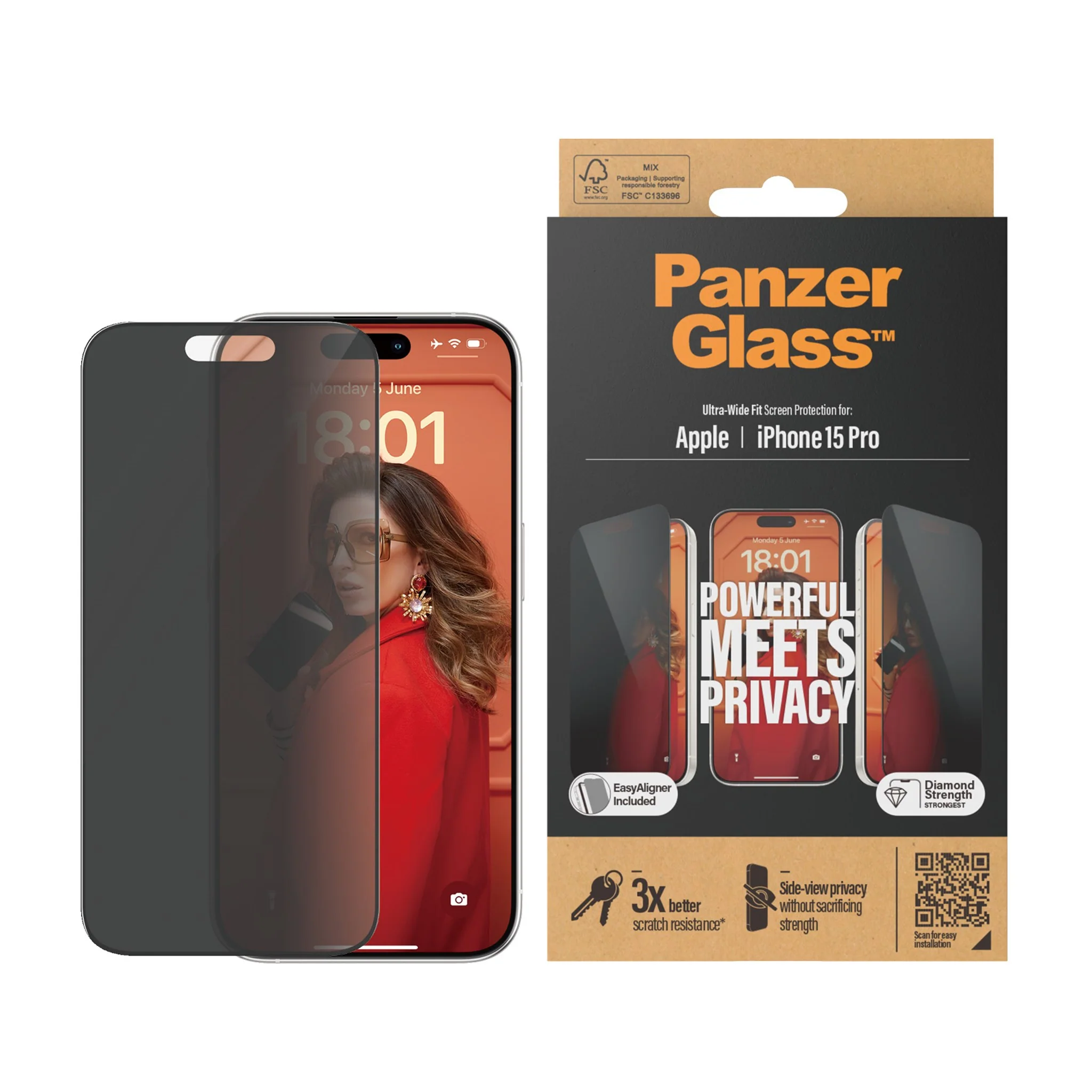 Panzerglass iPhone 15 Pro Privacy Screen Protector | P2810  - Image 3