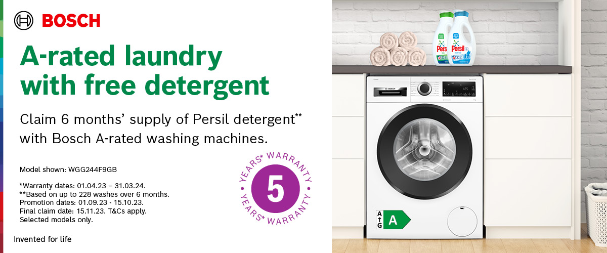 Claim 6 months supply of Persil detergent with selected Bosch A-rated Washing Machines