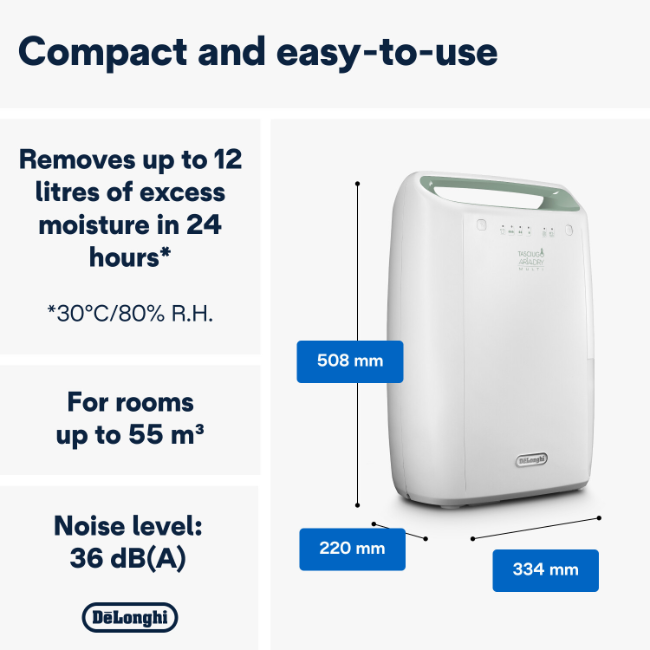 Delonghi Dehumidifier 12l - White | DEX212SF - Image 2