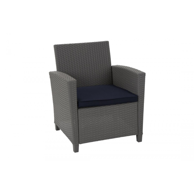 Malmo 4 Piece Resin Rattan Patio Set - Grey with Navy Cushions - Image 4