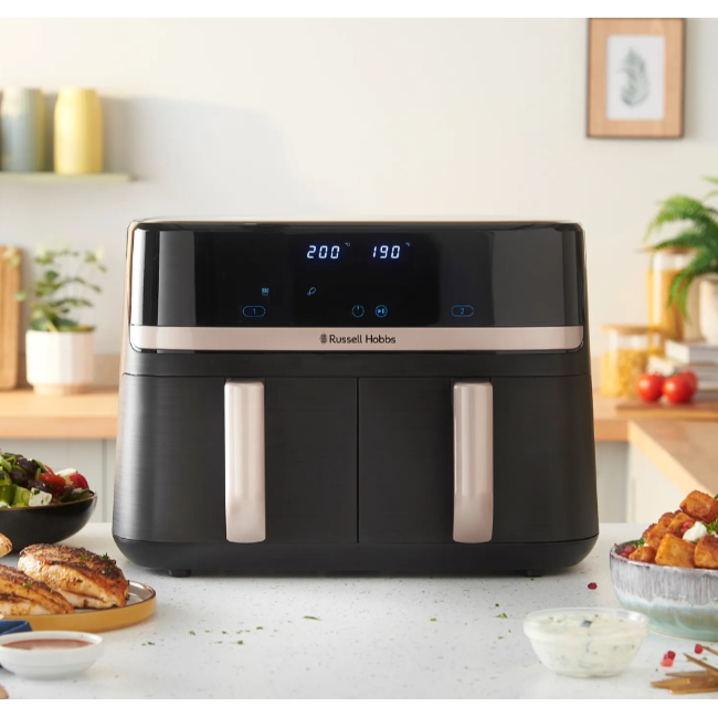Russell Hobbs Air Fryer 9ltr Dual Basket | Black & Champagne | 27680 - Image 7