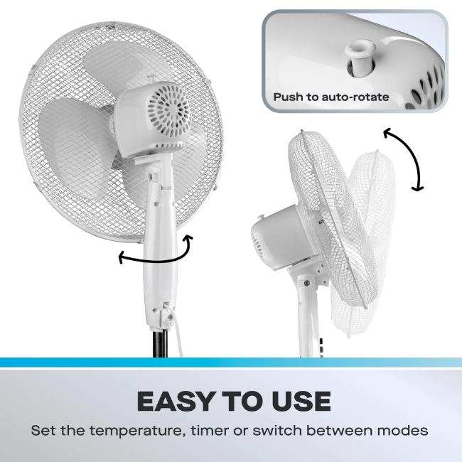 Daewoo 16" Oscillating Pedestal Fan | White | 929669 - Image 4