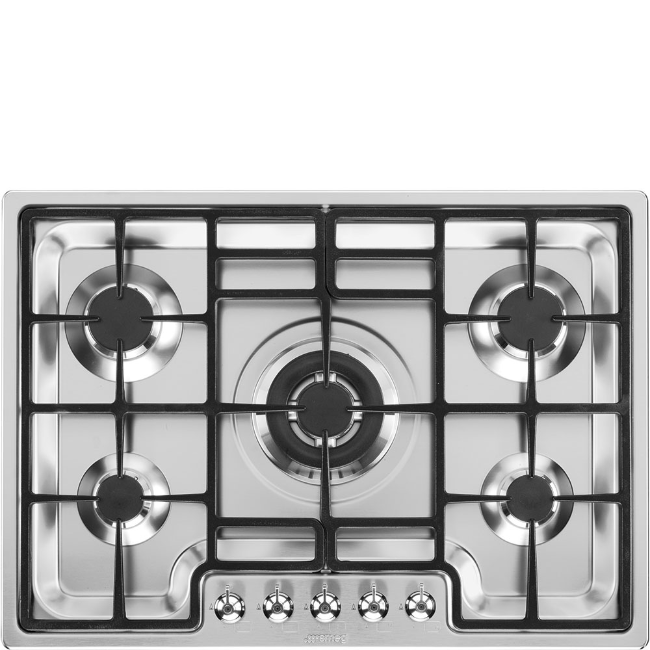 Smeg 70cm Classic 5 Burner Gas Hob - Stainless Steel | PGF75-4 - Image 1