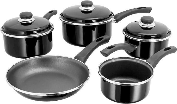 Judge Essentials Enamel 5 Piece Saucepan Set Non-Stick - Black | JHC1 Judge Essentials Enamel 5 Piece Saucepan Set Non-Stick - Black | JHC1