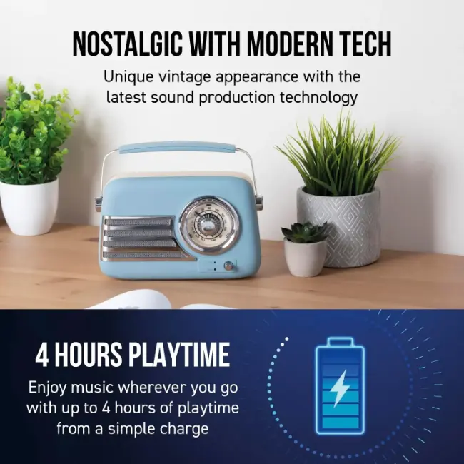 iTek Portable Bluetooth Retro FM Radio | Blue | I60028BLU - Image 3
